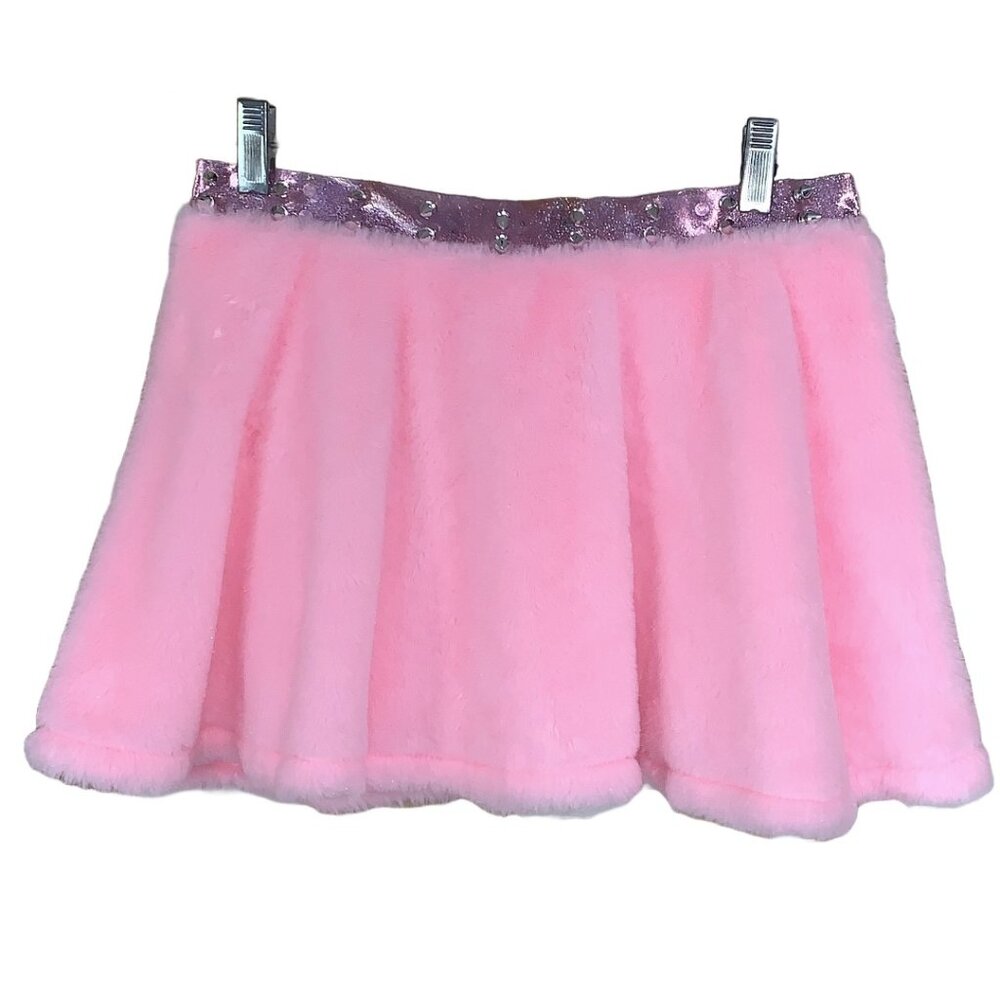 🎉3 for $20 Pink plush mini skirt with metal spike waistband - size M